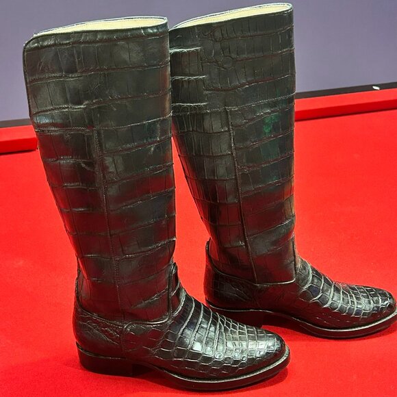 Custom Made Black Alligator Riding Boots – Size 8 - Picture 6 of 11